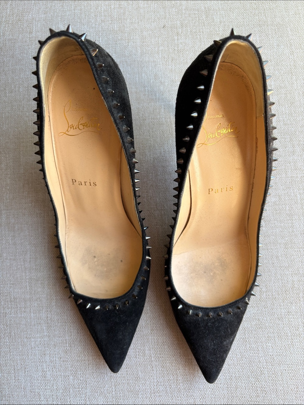 Christian Louboutin Black Suede Pointed-Toe Spike Pumps